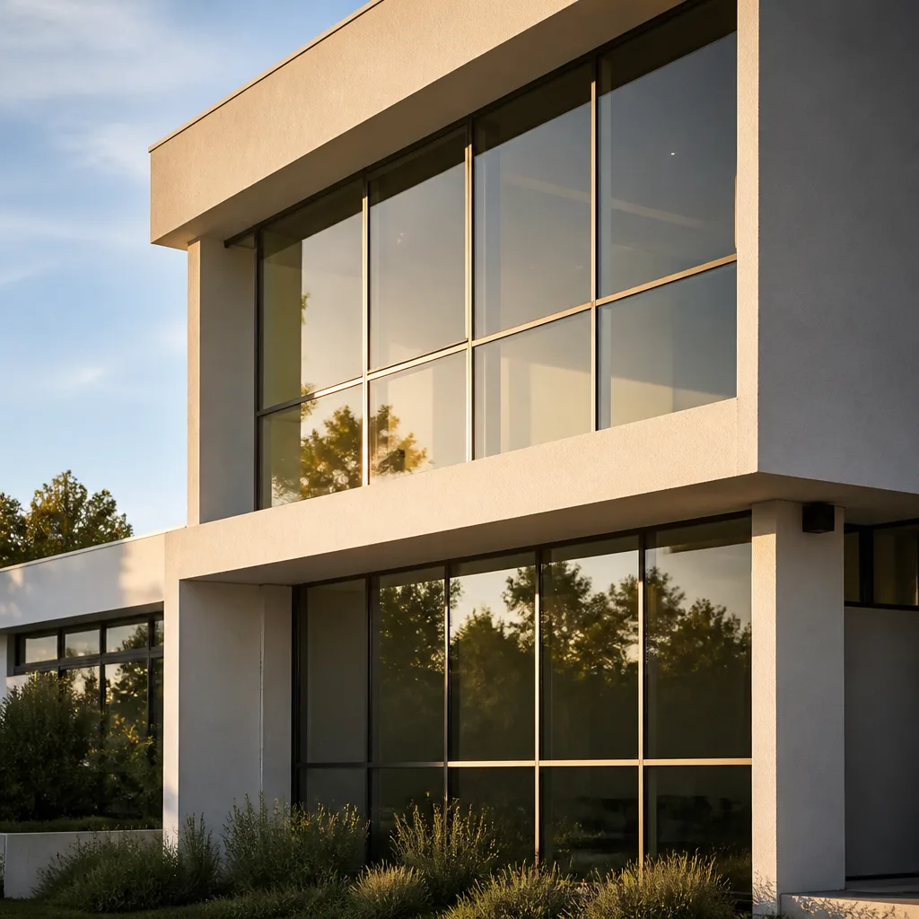 Modern professional window and door installation on a contemporary building