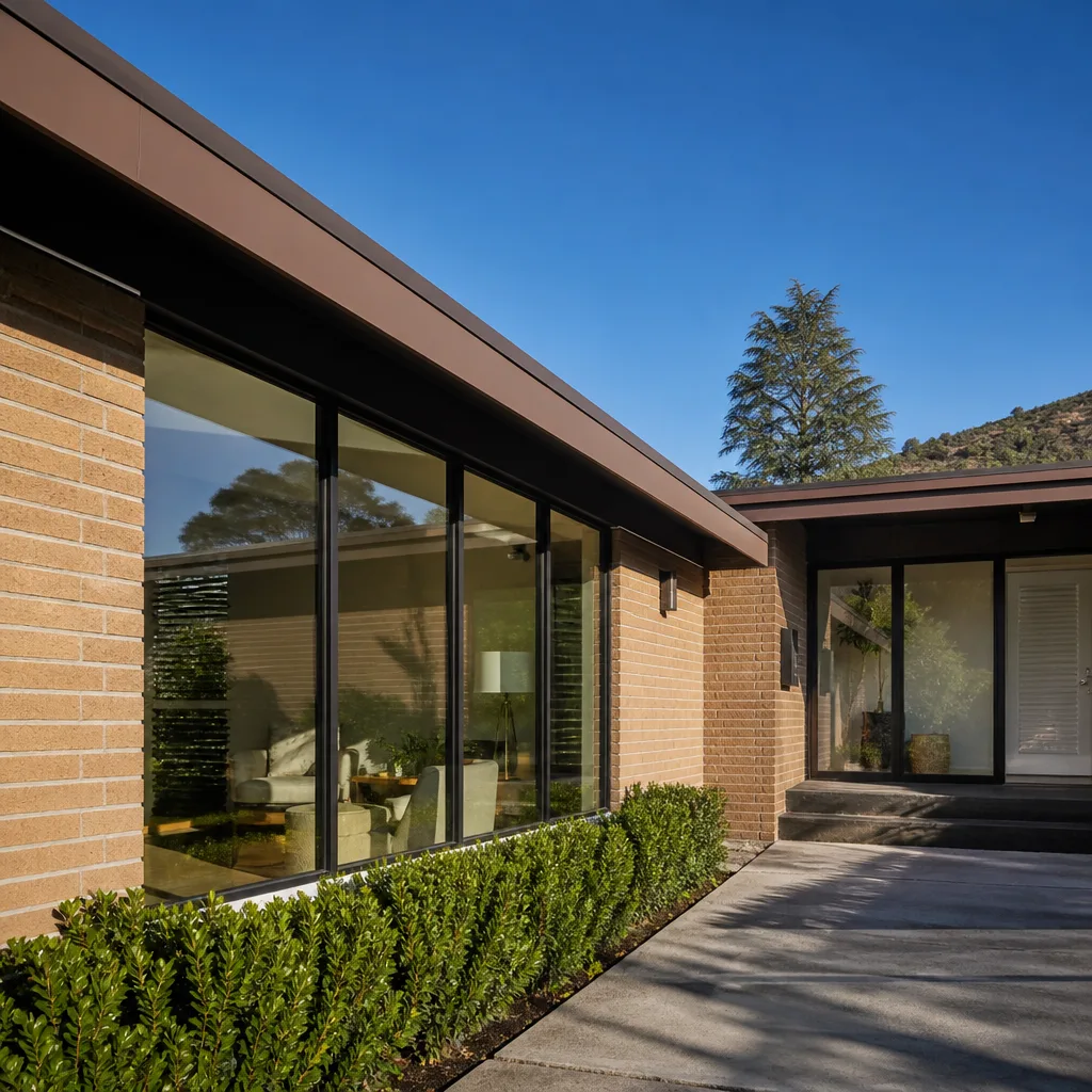 Modern home exterior with custom windows and doors installed